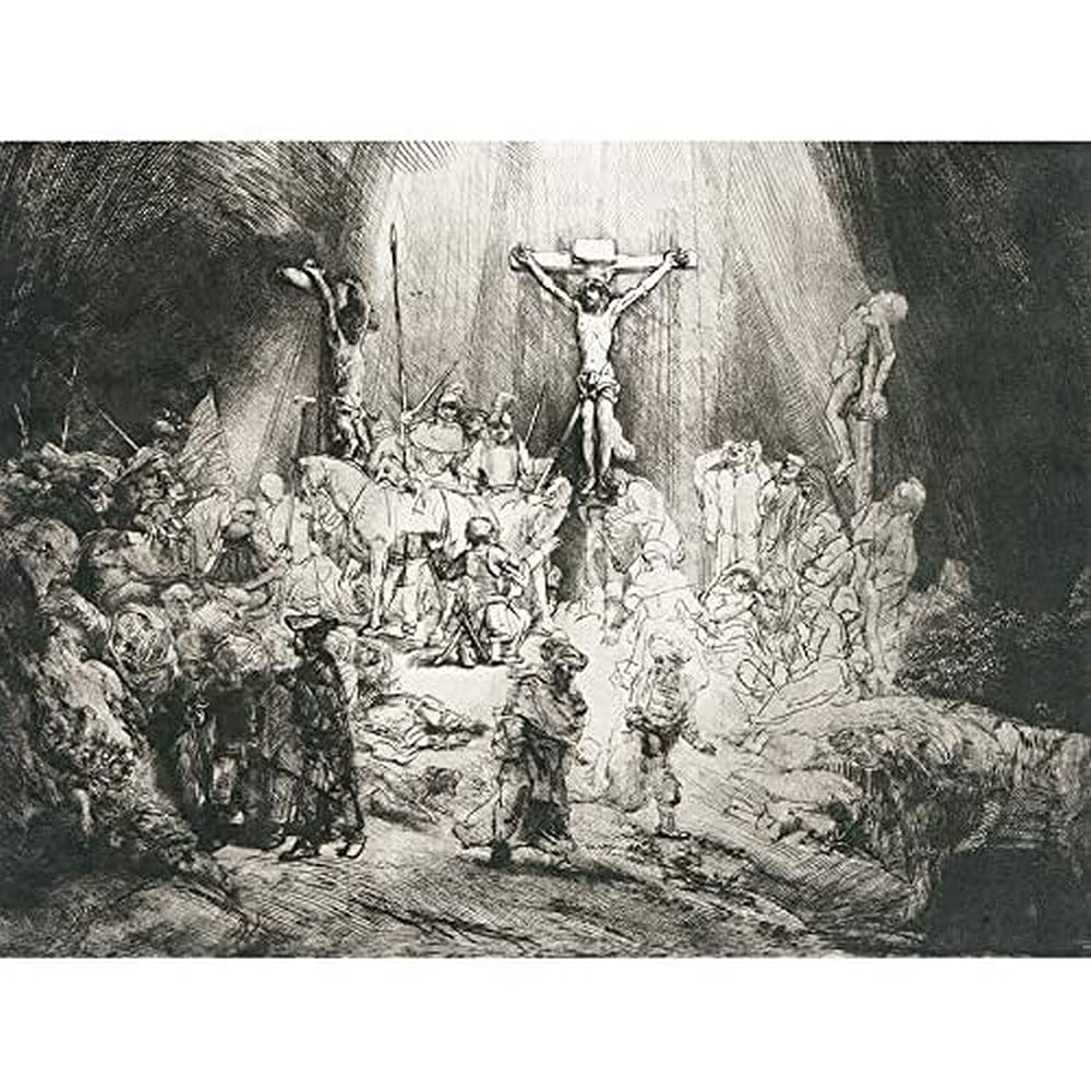 Rembrandt Christ Crucified Between Thieves 3 Crosses Art Print Canvas Premium Wall Decor Poster Mural