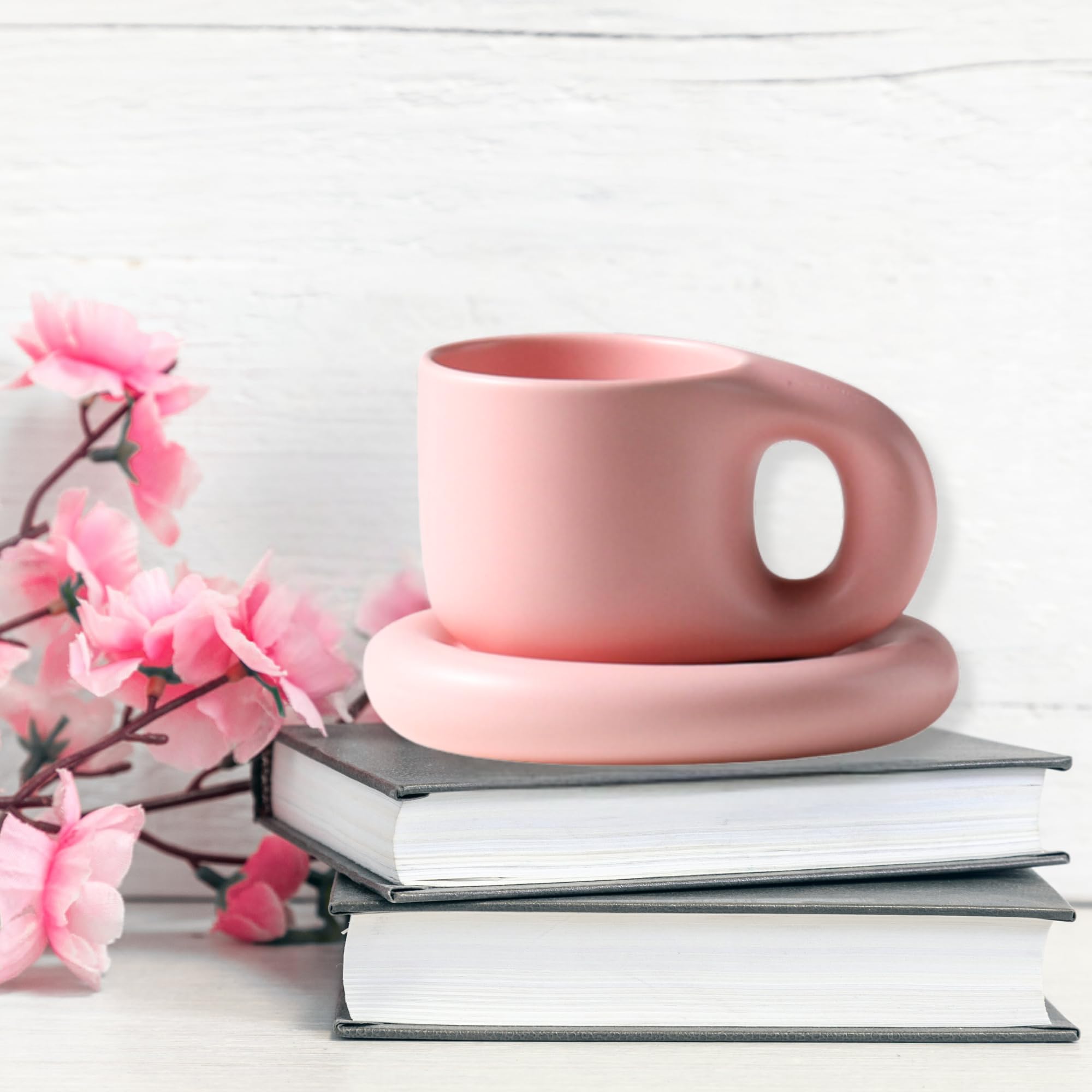 10oz Nordic Ceramic Mug with Saucer (Orange) thumbnail 6