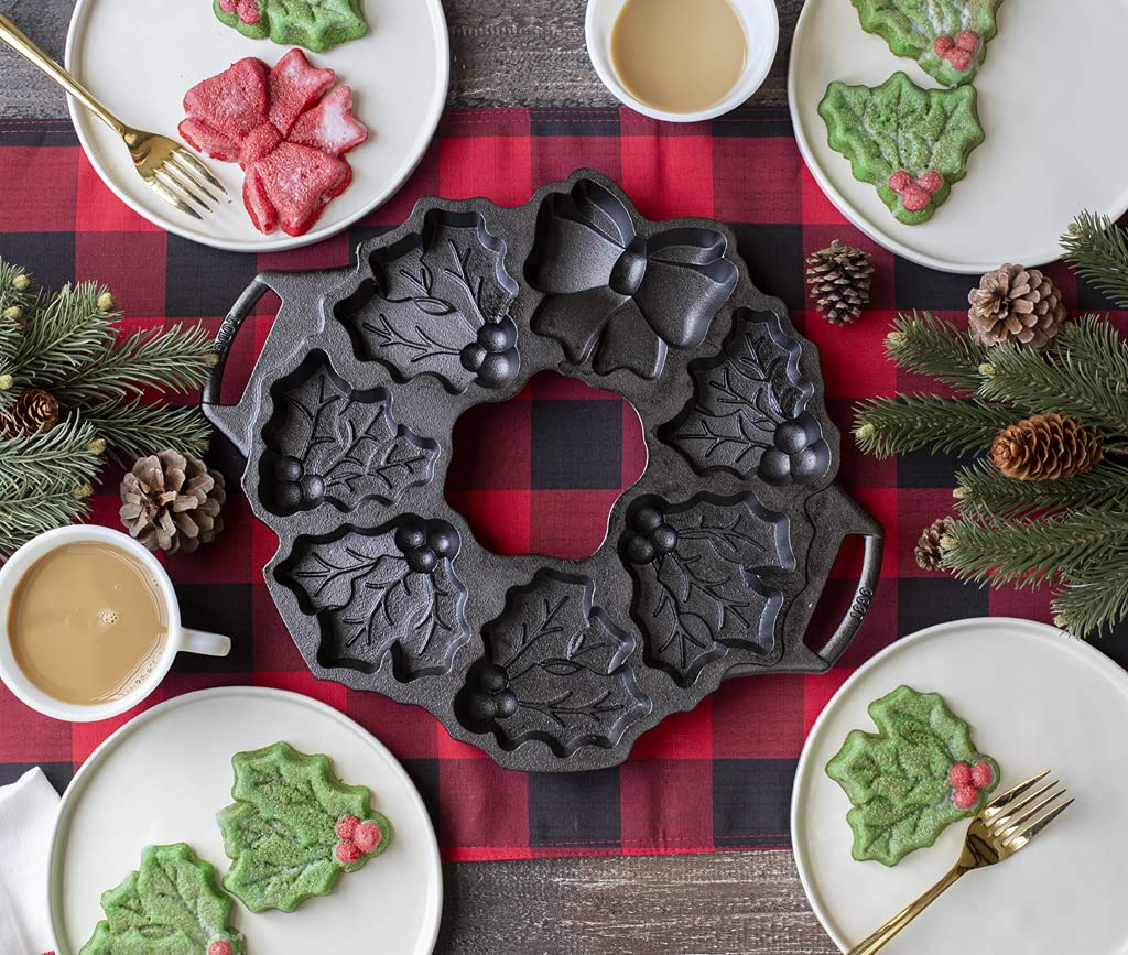 Lodge BWHW Moule à pâtisserie en fonte Motif couronne de Noël Noir