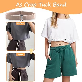 HAWOWZ 2Pcs No Show Stretch Belt for Women Invisible Elastic Tuck Band, Adjustable Strap Crop Belt with Flat Buckle for Jeans Pants Dresses