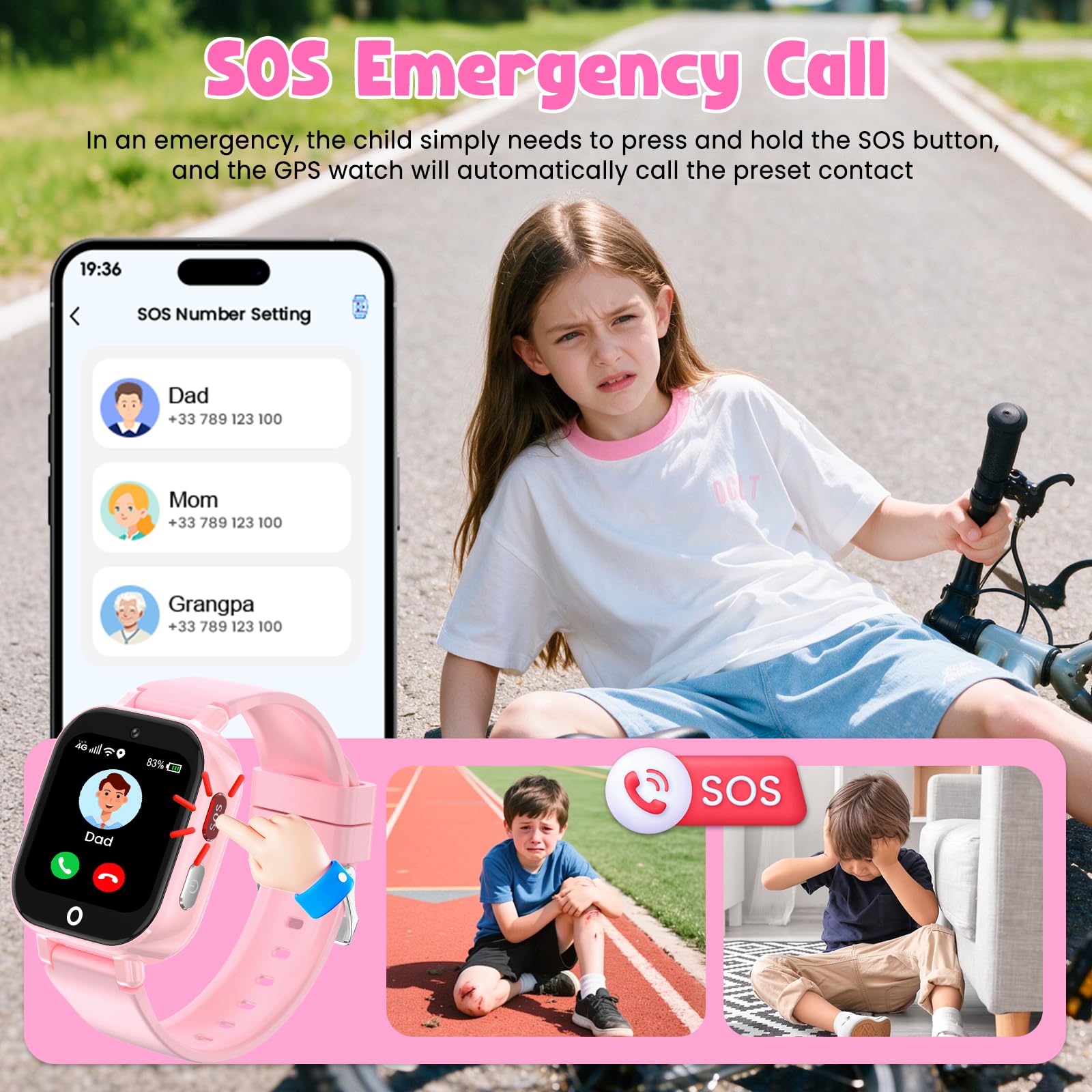 4G Smartwatch Bambini, Orologio GPS Bambini con Videochiamate Impermeabile | Chat Vocale, Modalità Classe, Sveglia, Contapassi, Fotocamera, Calcolatrice, Smart Watch per Ragazzi e Ragazze Regalo Rosa