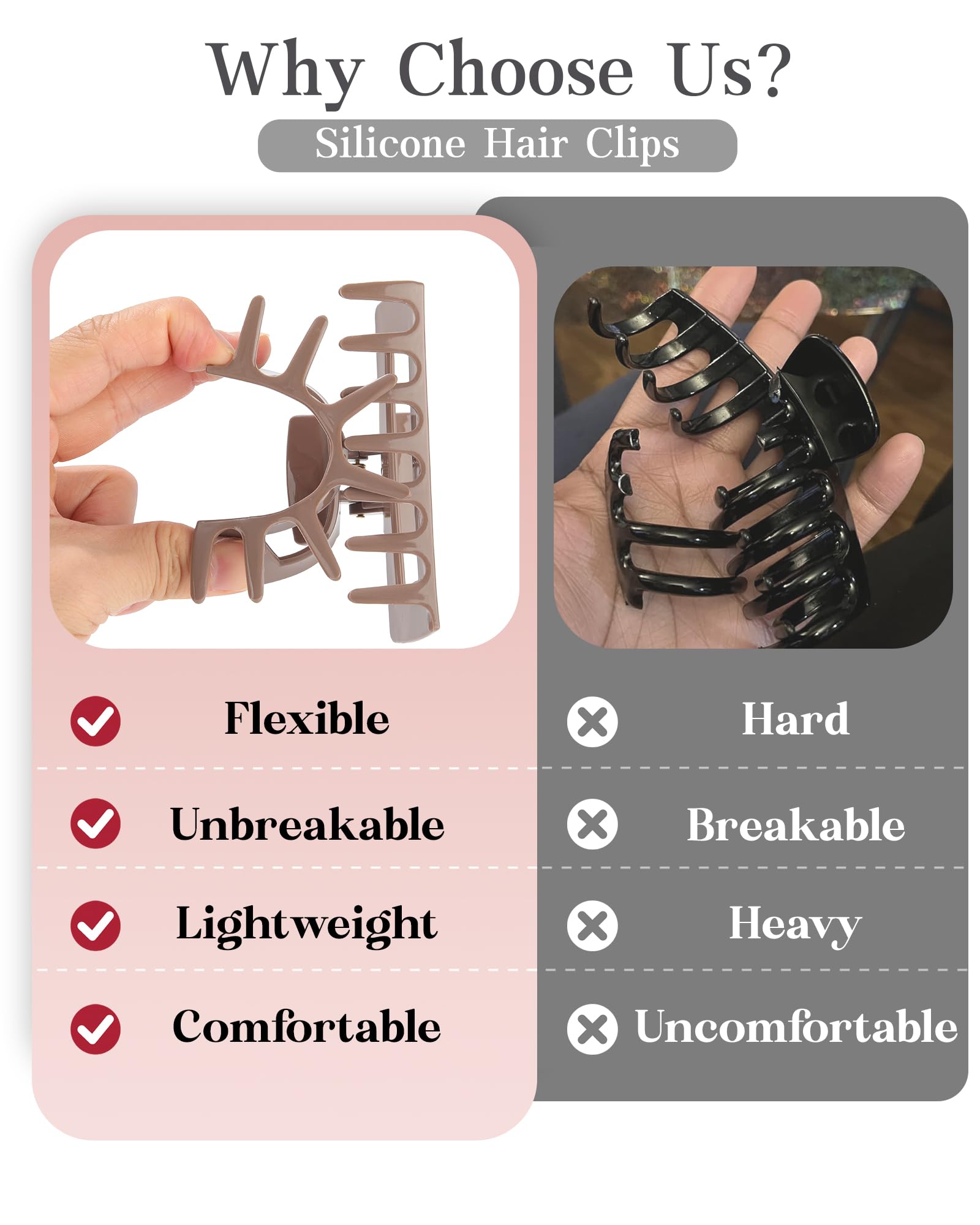 Hair Clips Silicone Large Non-slip Secure for All Hair Types Women 36 Pcs Double Grip Black Hair Barrettes | Nonslip Snap Hair  main image 2