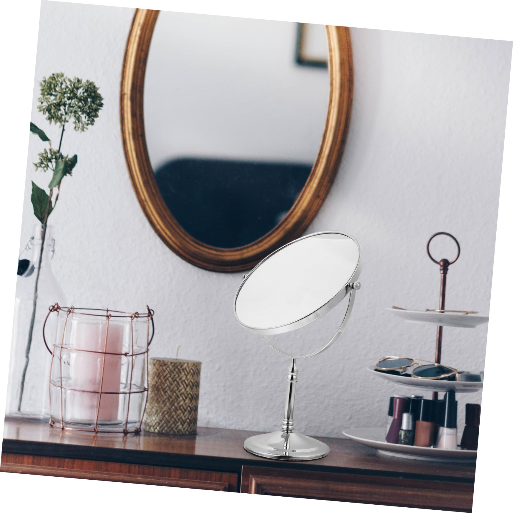 Beaupretty Espejo De Maquillaje De Doble Cara Luz Giratorio y Simple Aumento para Mujer