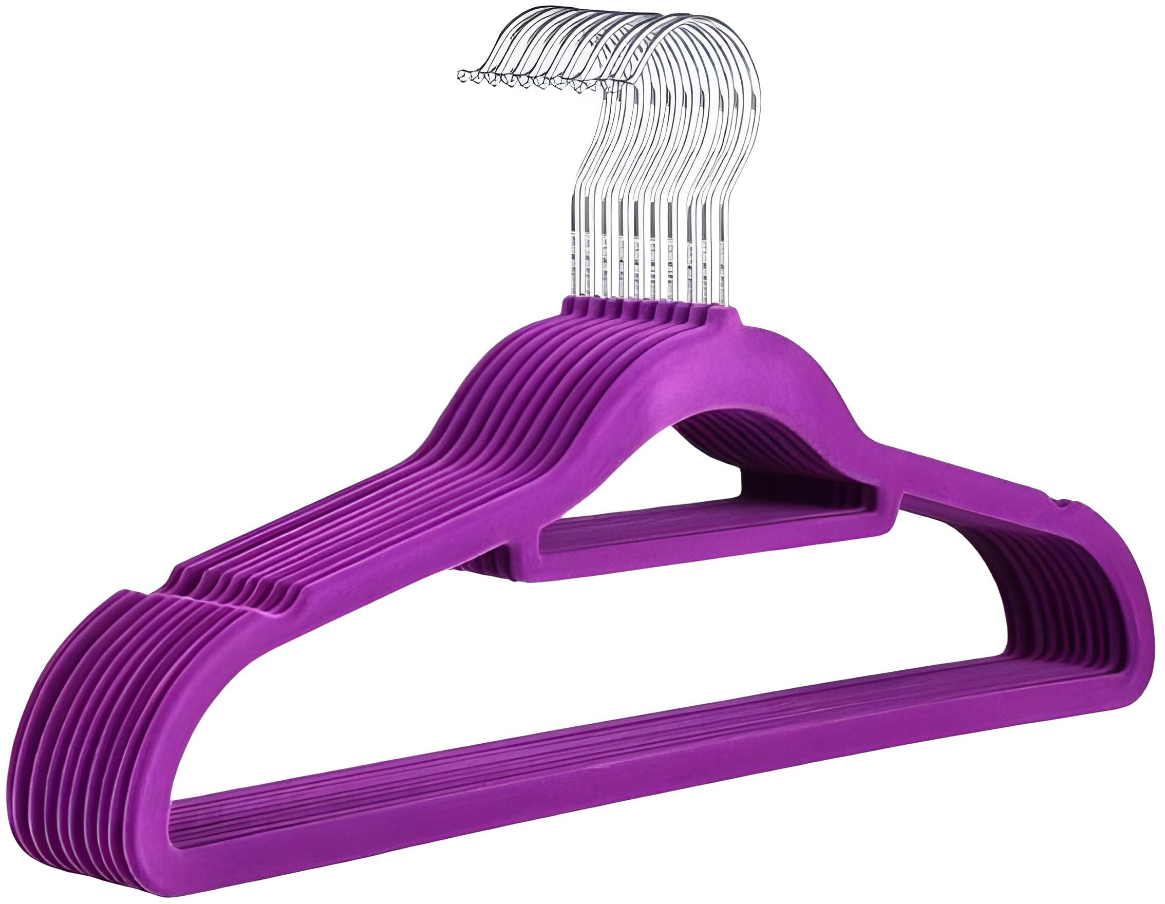 50 Pack Velvet Coat Hangers Non-Slip Velvet Hangers for Clothes, Home Space Saving Adult Hangers with Tie Organizer & Swivel Hooks – Clothes Hangers Wardrobe Storage (Purple)