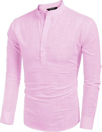 COOFANDY Mens Shirt Long Sleeve Henley Shirt Linen Shirts Cotton Casual Regular Fit Summer Shirts