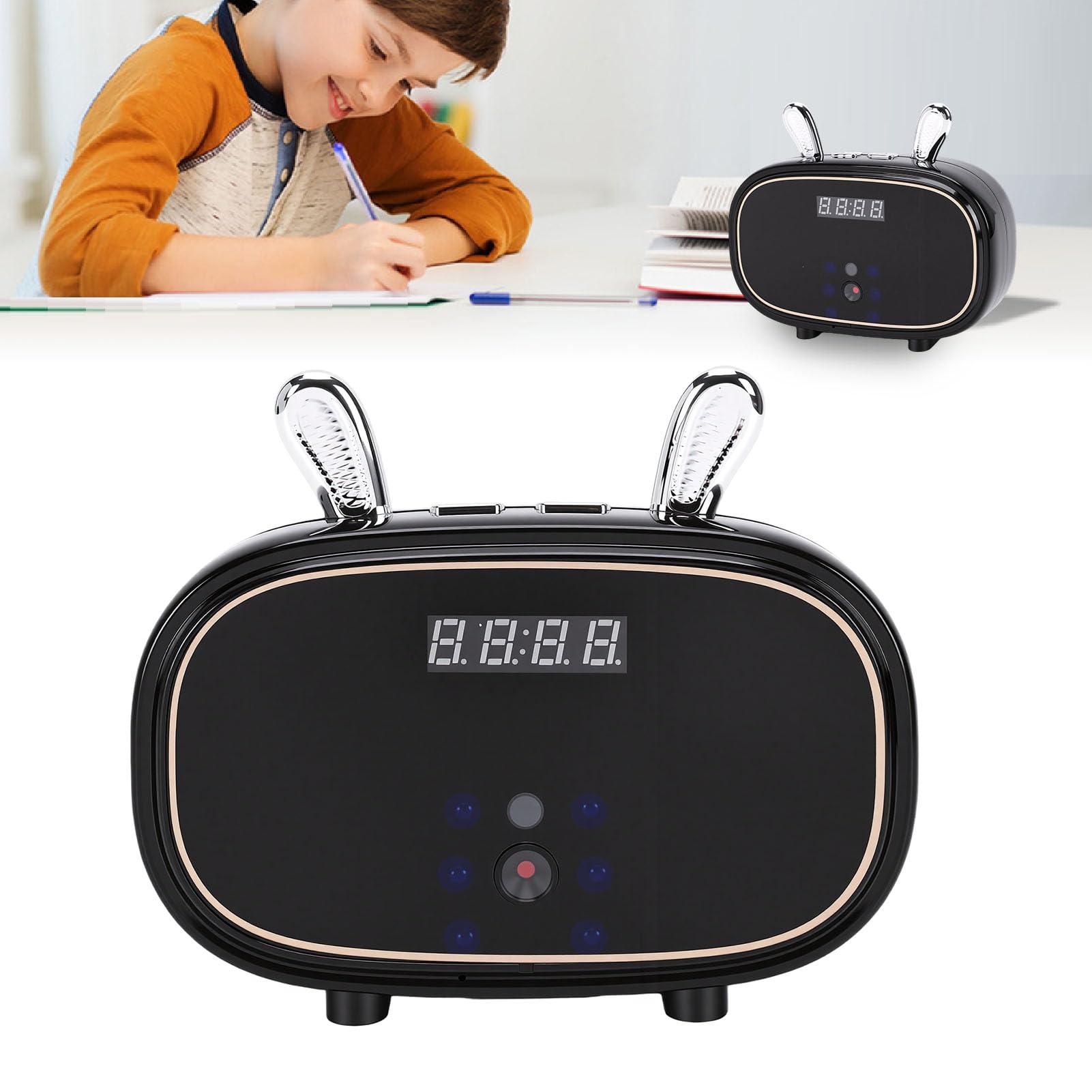 Cámara de Reloj Despertador WiFi FHD de 2,4 GHz, Altavoz de Seguridad Inteligente de Gran Angular de 130 con Rotación Panorámica, Alertas de Detección de Movimiento, Cámara de