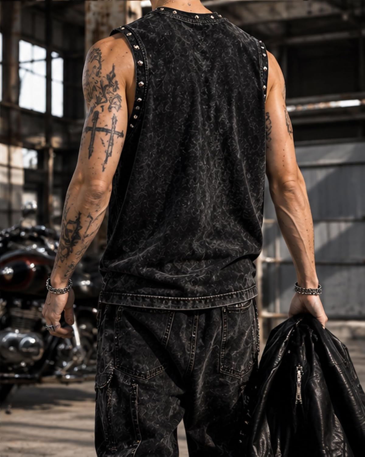 Men's Cotton Tank Top Cut Off Muscle Shirt Sleeveless Gothic Top