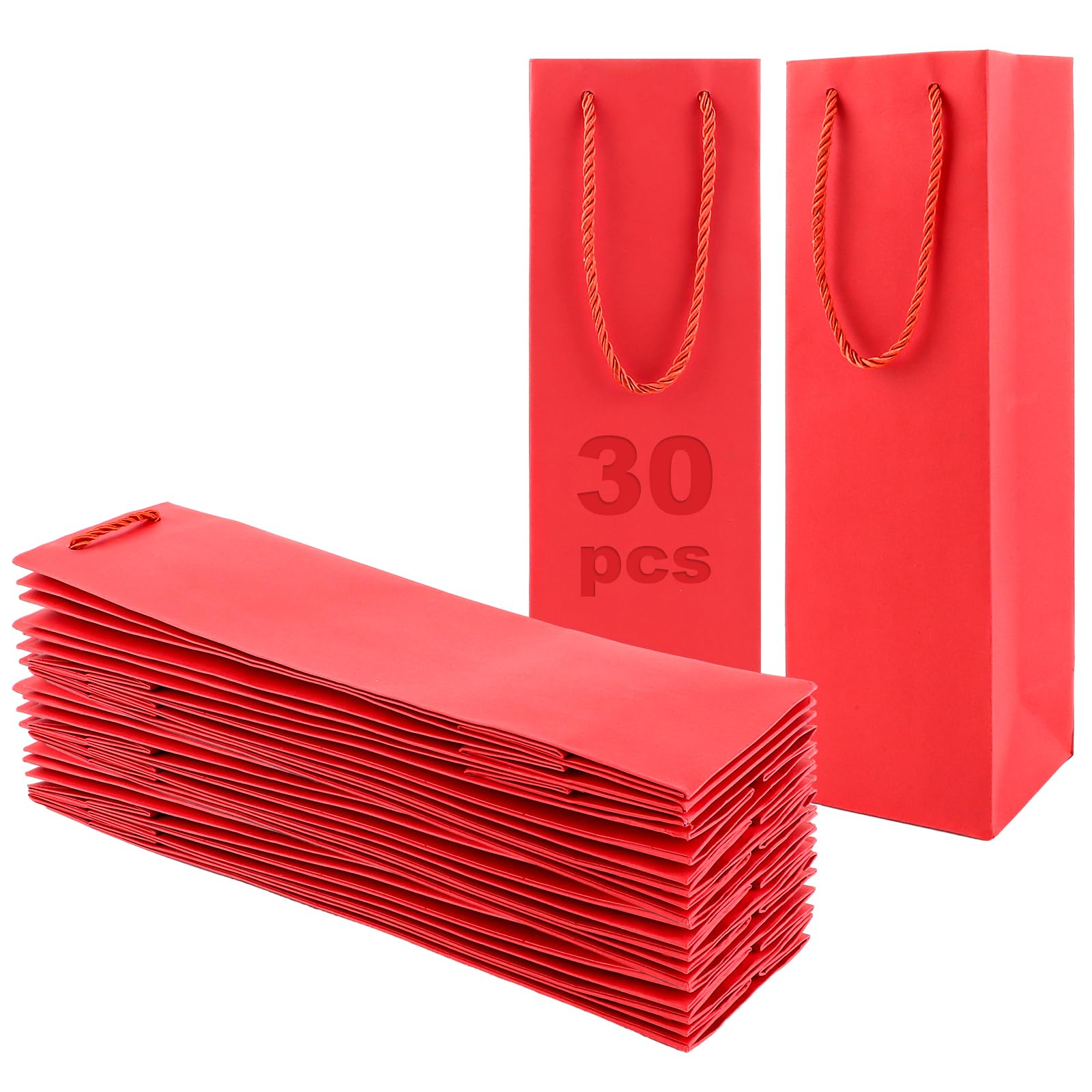 DAJAVE 30 Sacchetti regalo per vino in carta kraft, Shopper porta bottiglia vino Buste con manici, sacchetti per vino in carta kraft per Natale, matrimoni, feste (Rosso)