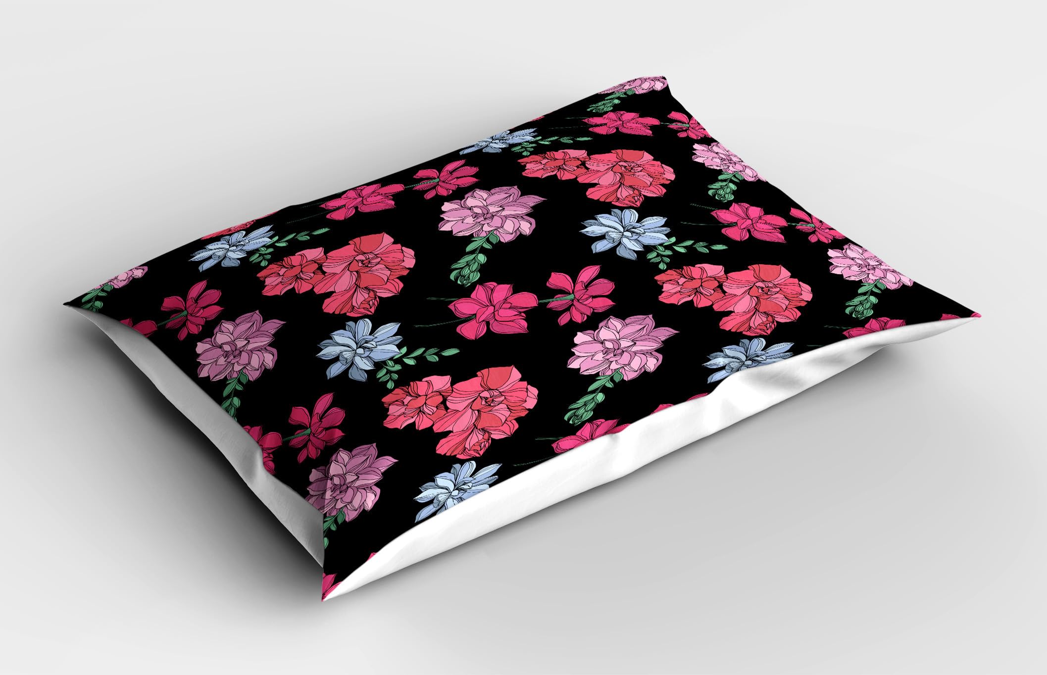 Ambesonne Floral Pillow Sham Set of 2, Hand Drawn Romantic Botanic Colorful Succulent Cacti Flowers Branches Foliage, Quality Microfiber Bedding Item for All Seasons, 26