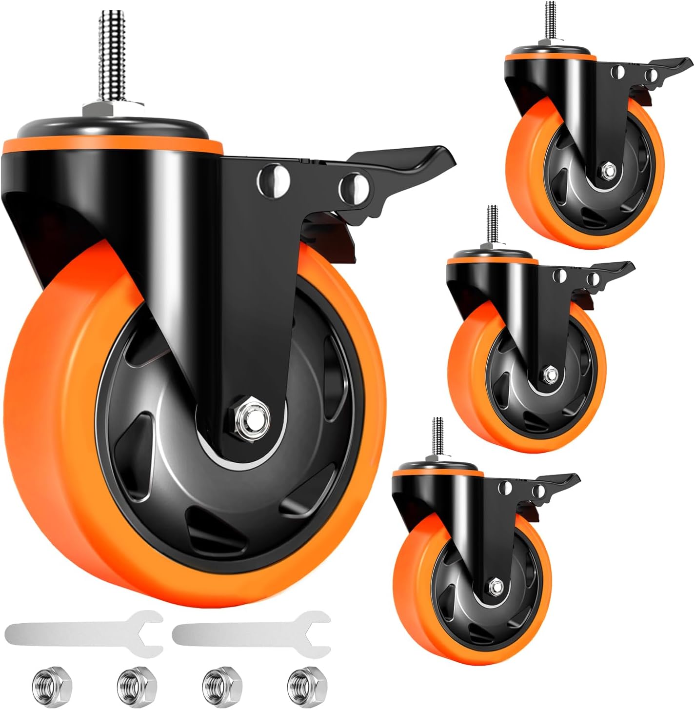 4 inch Stem Caster Wheels 2000lbs, Threaded Stem Casters Set of 4 Heavy Duty,3/8"-16 x 1(Stem Diameter 3/8", Length 1"), Safety Dual Locking Caster, Industrial Castor Wheels for Cart,Furniture