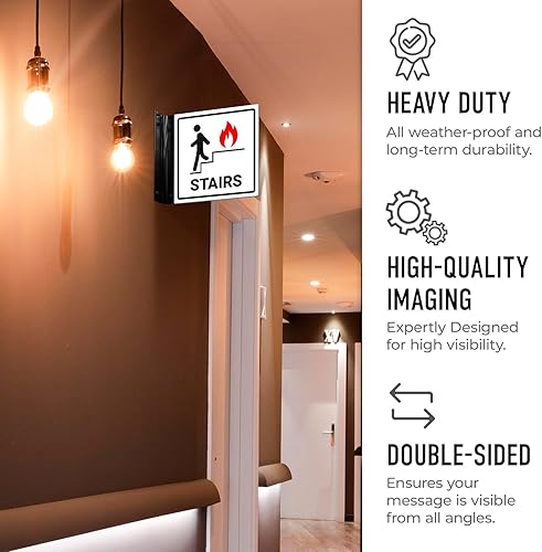 Miniatura 5 de Letrero de proyección de escaleras, doble cara, 6x6 pulgadas, ACM, con accesorio negro satinado, fabricado en Estados Unidos