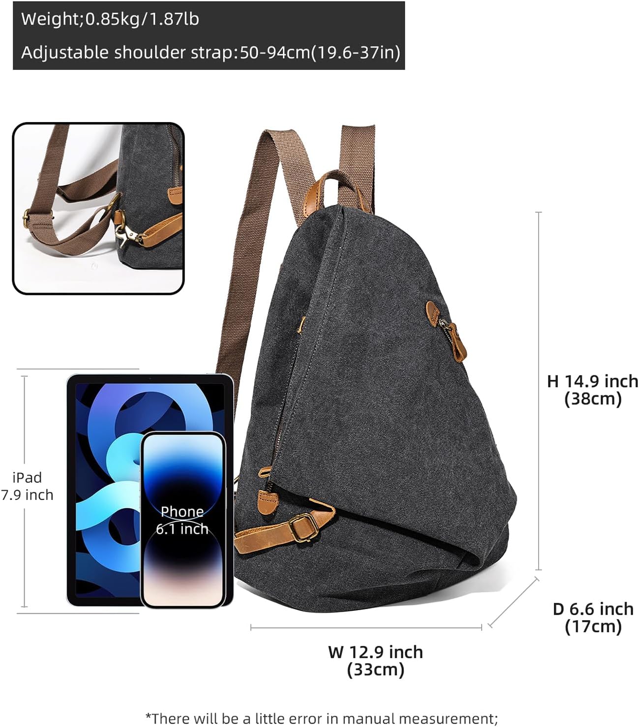kl928 canvas vintage backpack – large casual daypack outdoor travel rucksack hiking backpacks for men women 6882-canvas-black