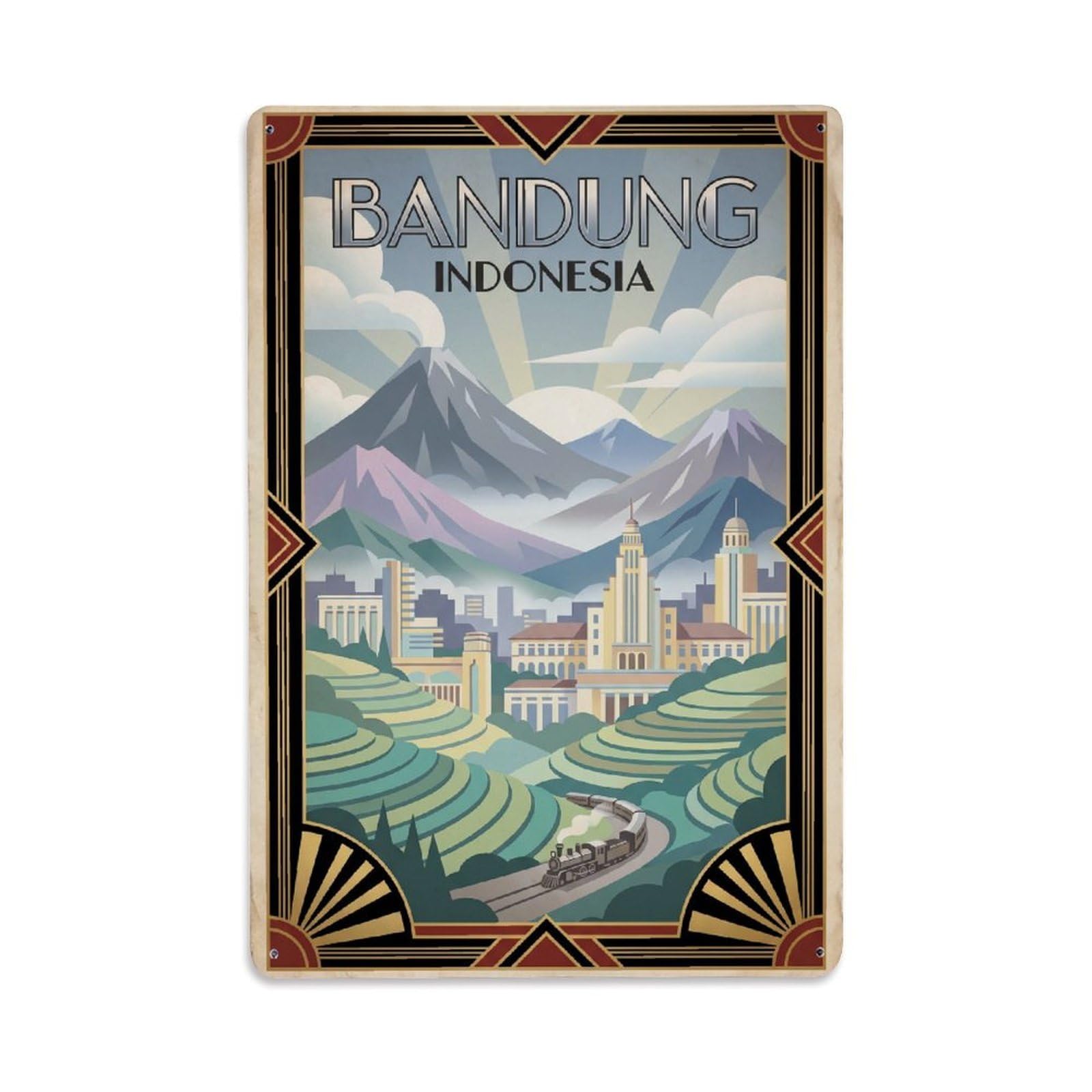 Indonesia Bandung Travel Retro Metal Tin Sign Plaque Wall Decor for Cafe, Club Bar, Office, Garden Metal Poster 8x12Inch