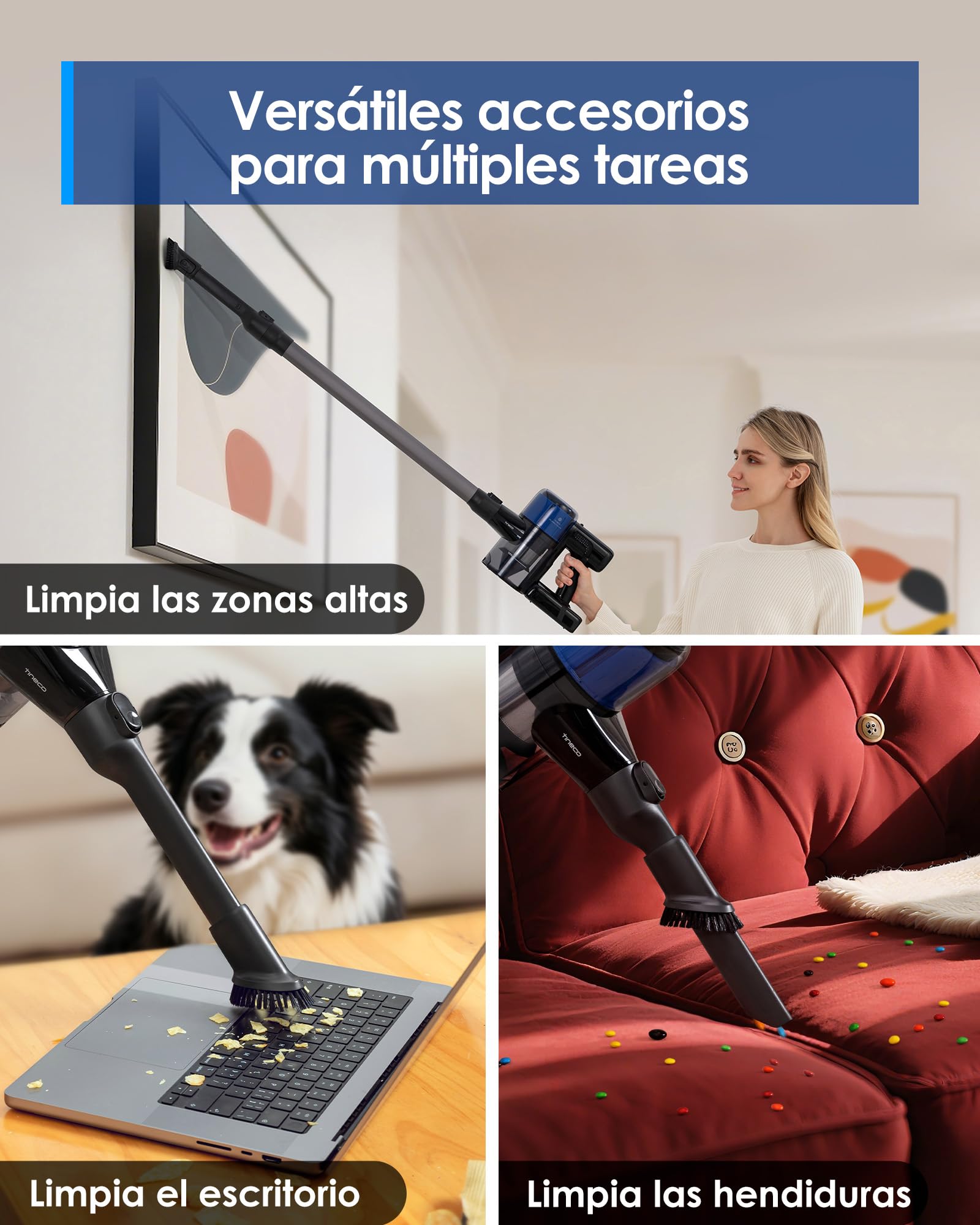 Tineco Pure One S30 Aspiradora Sin Cable, Potente succión, Luz LED | 150 AW, Mayor autonomía hasta 65 min, Sistema de filtración de 6 etapas, Tecnología PureCyclone, ZeroTangle