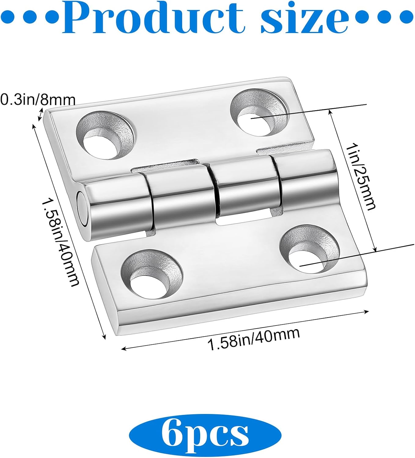 Lemecima 6 Pack 316 Stainless Steel Hinges Marine Grade (2" × 2" or 1-1/2" × 1-1/2" Heavy Duty Boat Hatch Hinge Casting Cabinet Door Hinge