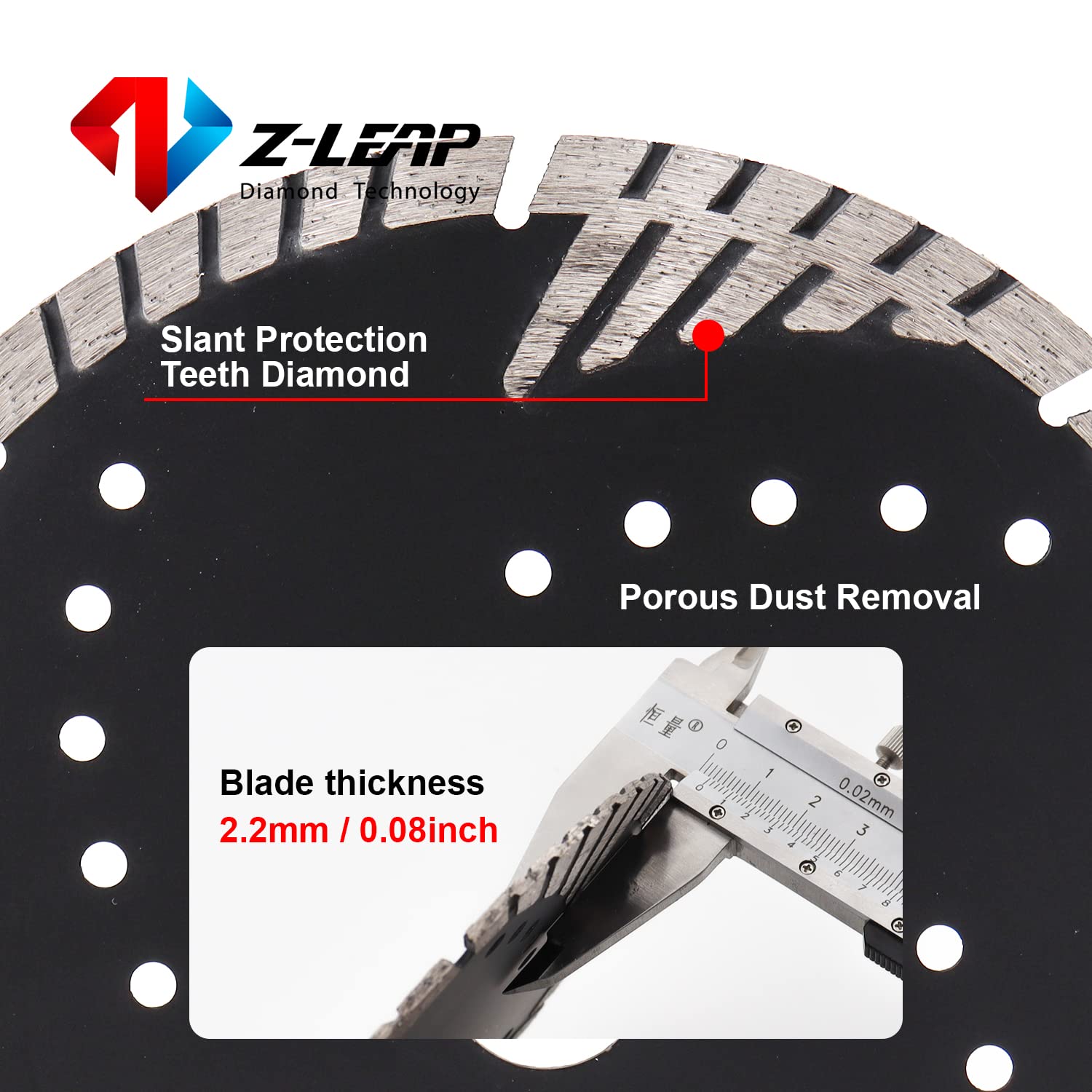 Z-LEAP Diamond Turbo Blades 8 MM Segments Saw Blade for Granite Mable Tile Concrete and Bricks Dry/Wet, 7 Inch - Image 2