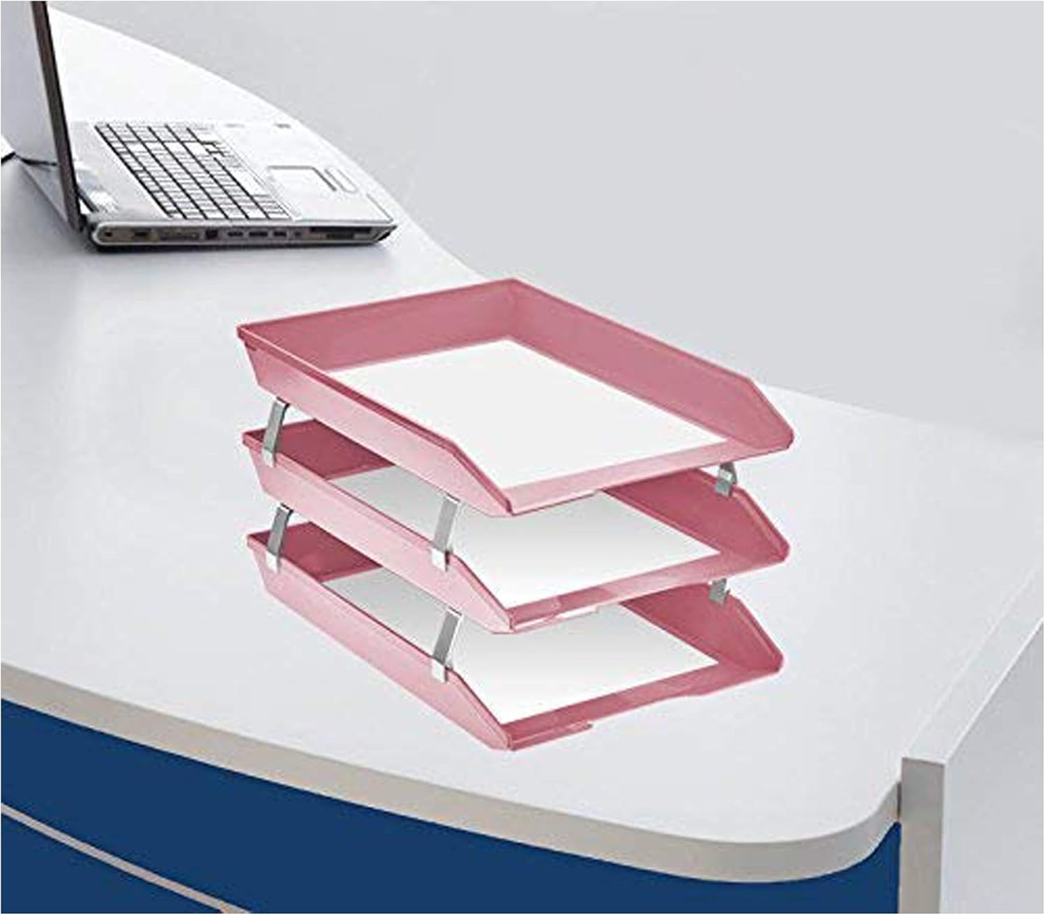 Acrimet Facility 3 Tier Letter Tray, Front Load, Letter Size/A4, Desktop File Organizer, Plastic (Solid Pink Color)