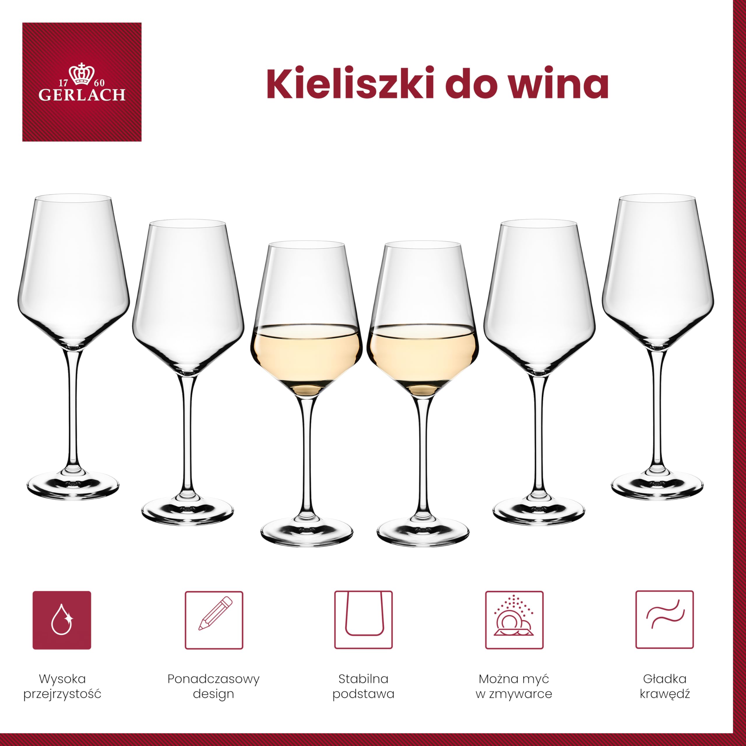 Gerlach 1760 Zestaw 6 Kieliszków do Białego Wina Modern Przezroczyste 450 ml do Mycia w Zmywarce