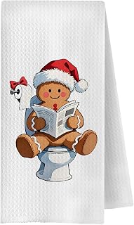 Funny Christmas Gingerbread Bathroom Hand Towels, Holiday Christmas Hat Gingerbread on Toilet Decorative Hand Towels for Bathroom Washroom Restroom, 16x24 Inch