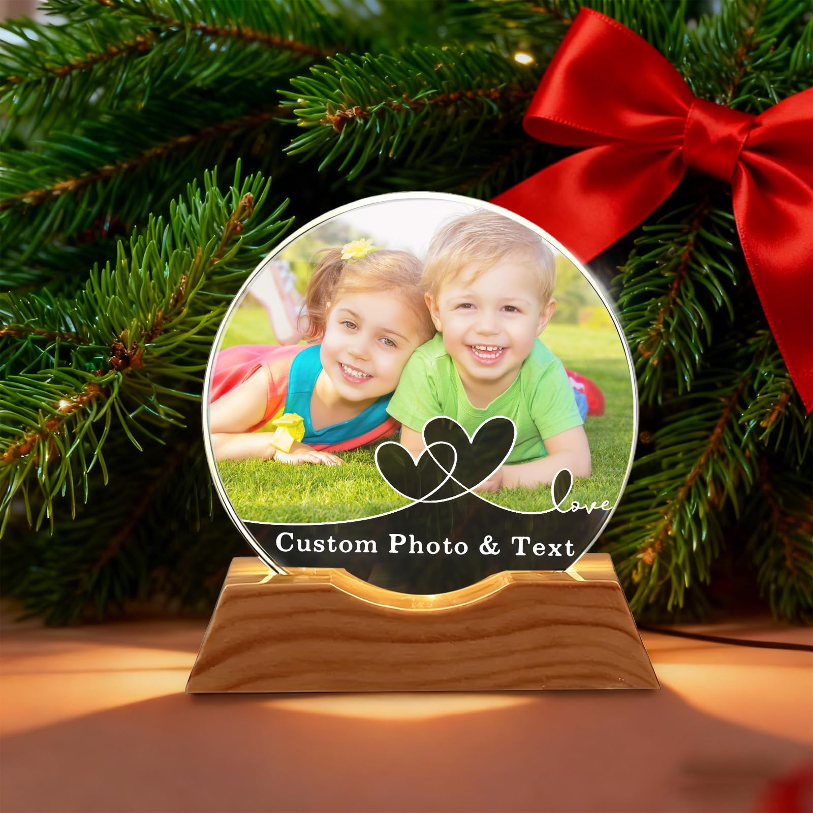 Wbw Customized Photo Text 4 Personalized Photo Snow Globe, Customized Christmas Snow Globe With Photo Text Led Light Base, Christmas Decorations Gifts For Parents Family Friend (Customized Photo Text 4)
