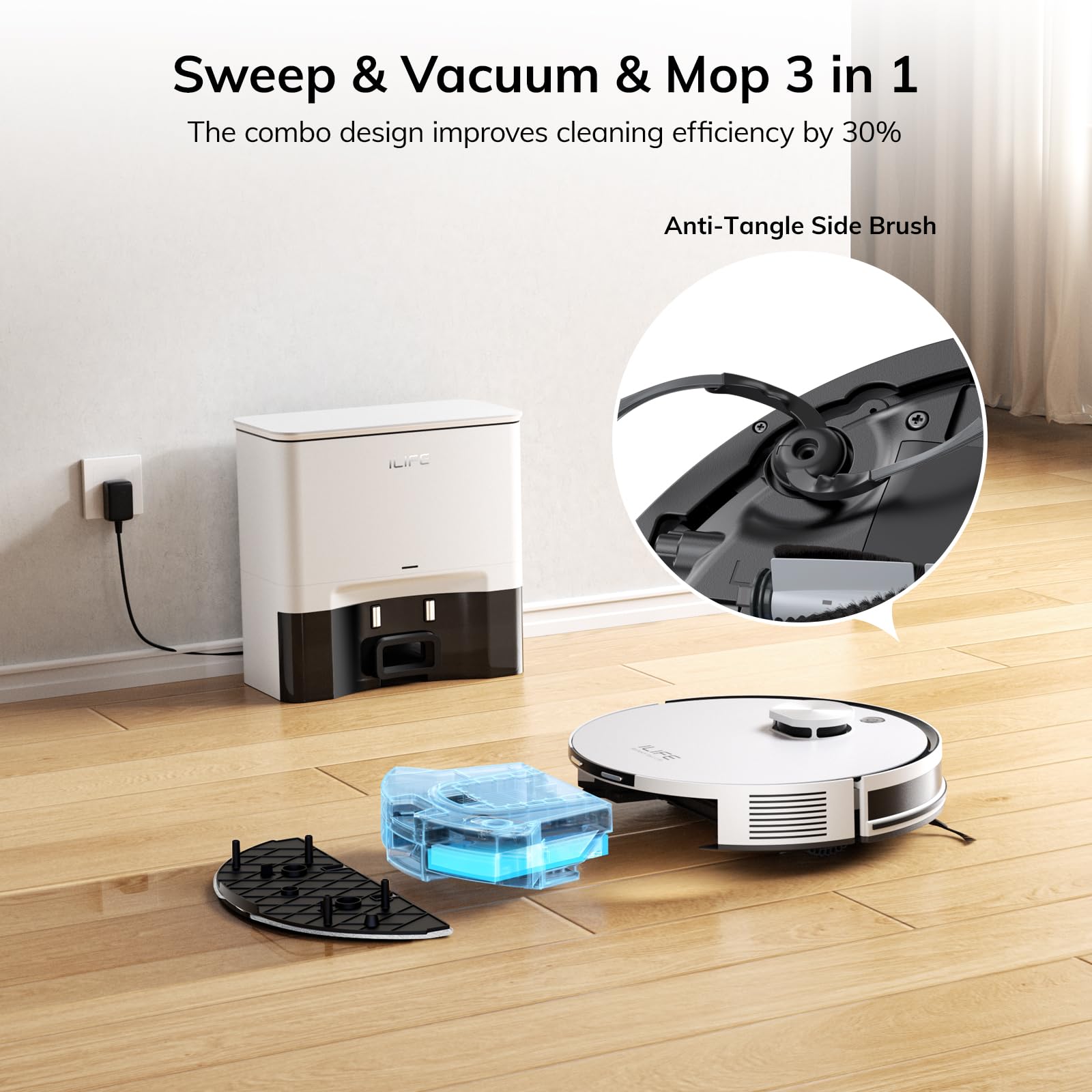 ILIFE A30 Pro, aspiradora y mopa con estación de vaciado automático 60 días, navegación LiDAR, mapeo del hogar, zonas de exclusión, control remoto/Alexa, para suelos duros
