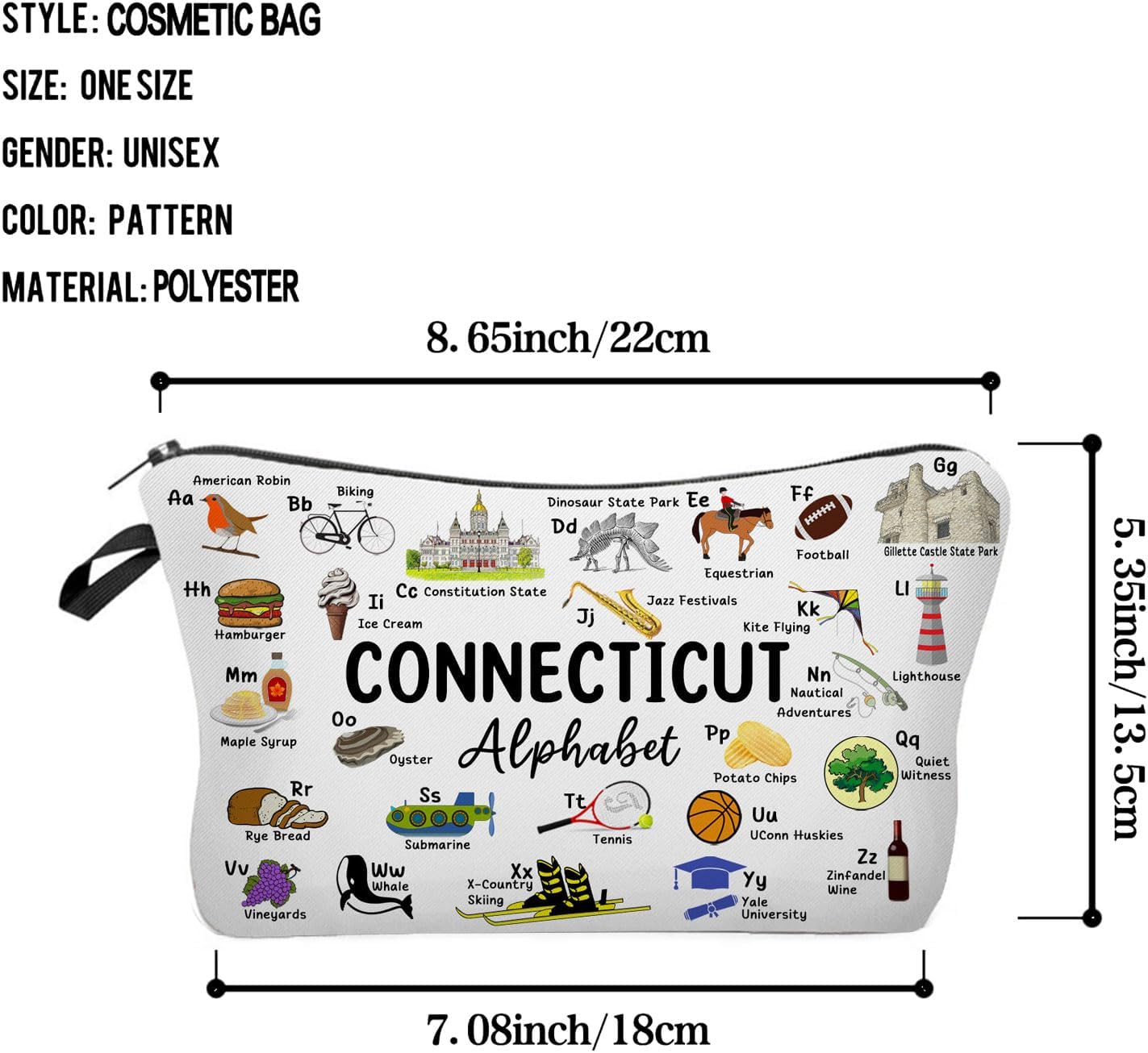 Livel lhood Connecticut Alphabet Cute Small Makeup Bag image 2