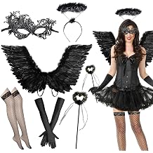 Angel Wings Black Angel Costume Women Black Wings Costume with Halo and Wand Black Wings Halloween Costume Women Angel Wings for Halloween Carnival Cosplay Party