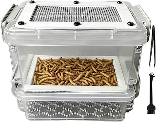Mealworm Container | Anti-Moisture Poop Filter Habitat | with Tweezer and Brush Odor-Proof Mealworm Breeding Habitat | for Sugar Glider Chicken Lizard Frog Tortoise