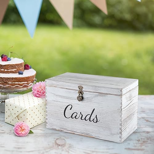 Miniatura 7 de MDLUU Caja de madera para tarjetas de boda, caja rústica para dinero de boda con cerradura, soporte para sobre, caja de recepción de tarjetas para