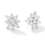 JTV 4.15 CTW Cubic Zirconia Flower Stud Earrings for Women - Rhodium-Plated Sterling Silver - Round-, Square-, & Marquise-Cut Diamond Simulants - Sparkling Gift Jewelry in Elegant Box