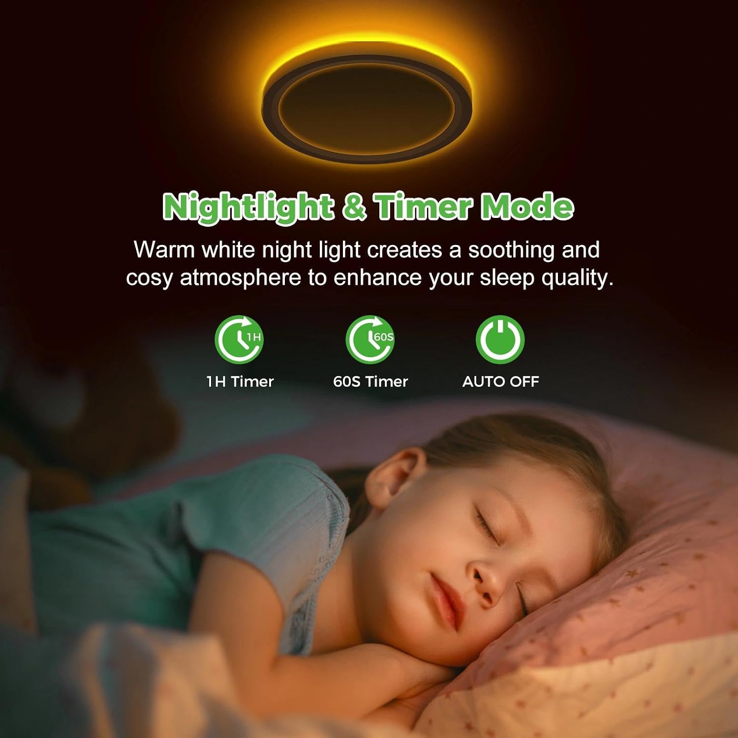 zemty 7 Inch LED Ceiling Light with Night Light 1800K, 3000K/4000K/6500K Dimmable Light Fixtures with Remote Control,12W 1200lm Flush Mount Ceiling Lamp for Bedroom LivingRoom Bathroom Kitchen-White image 2