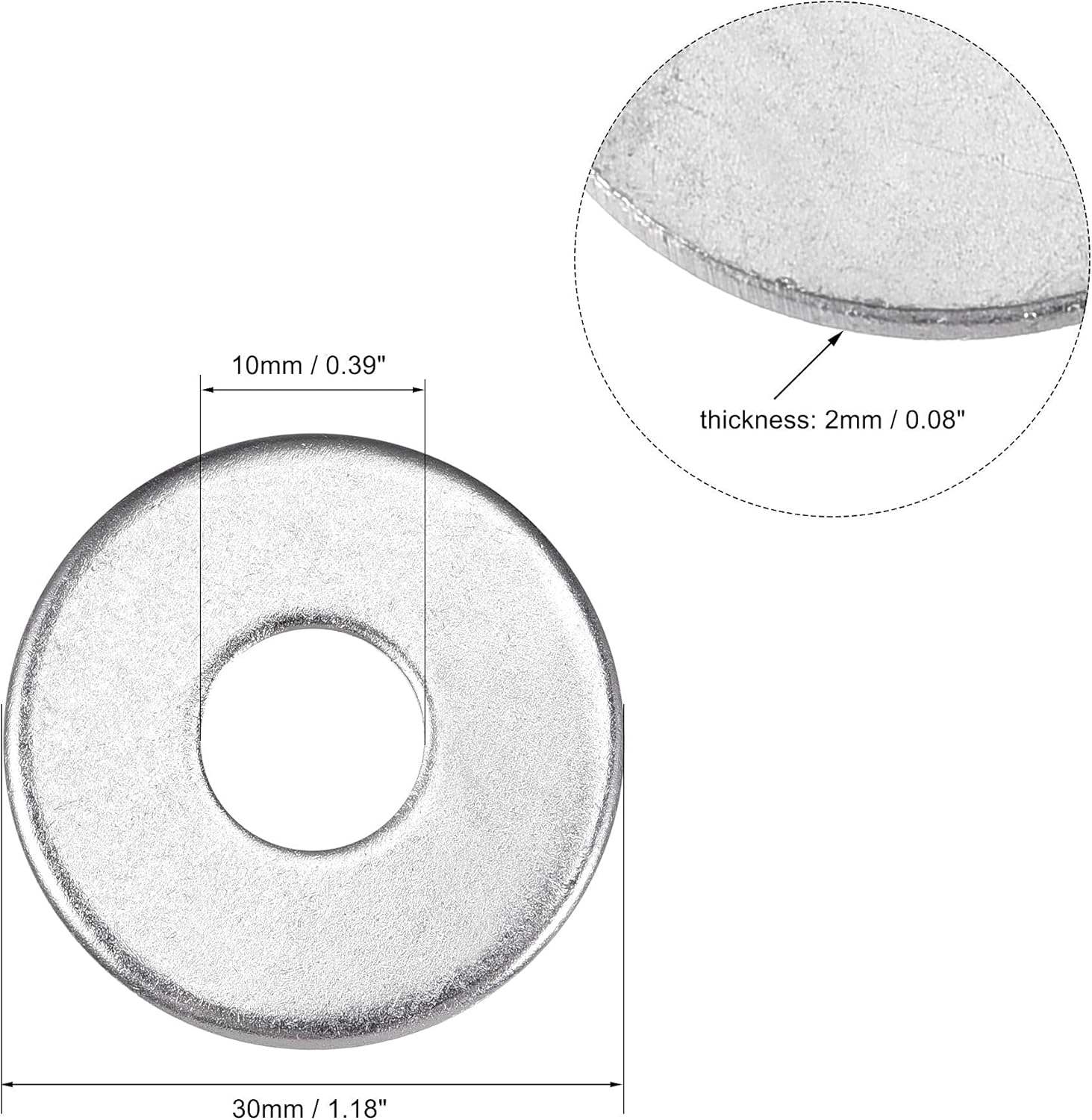 sourcing map 10mm x 30mm x 2mm Zinc Plated Carbon Steel Flat Washer for Screw Bolt 25Pcs - Image 4