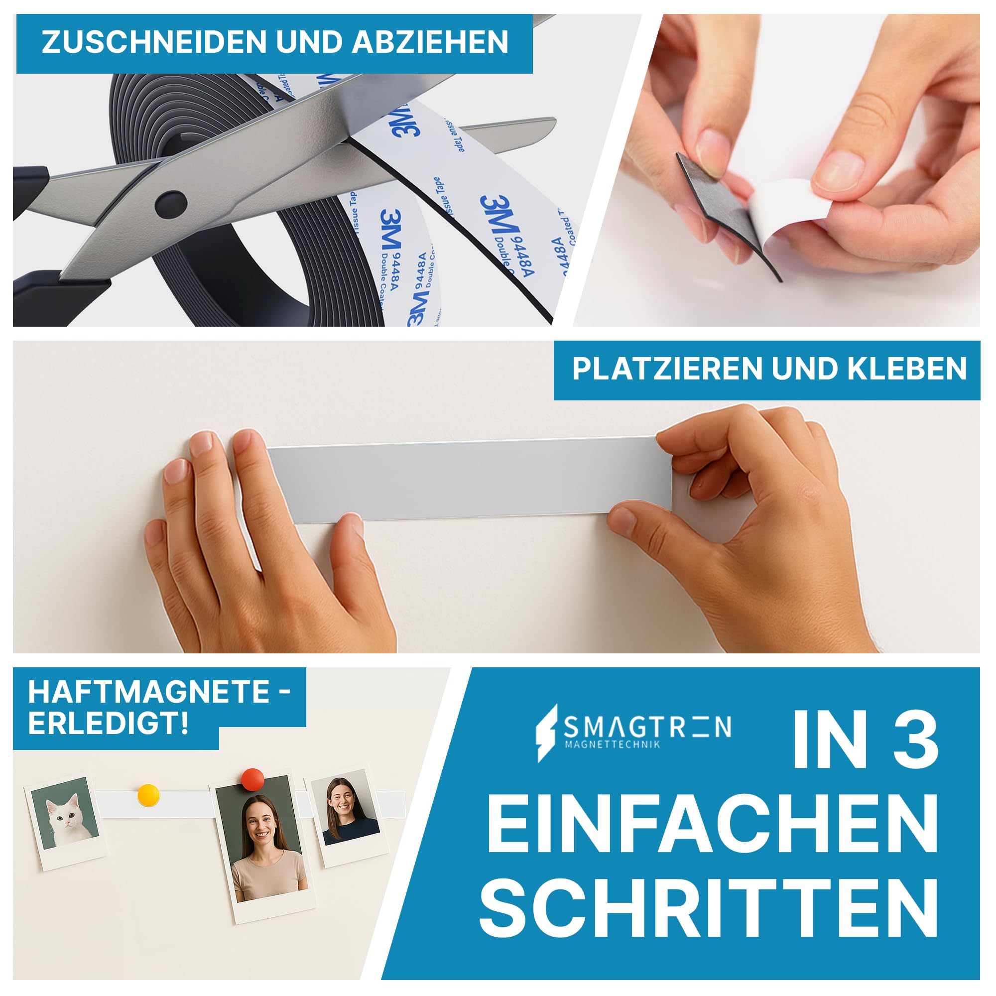 Smagtron Ferroband Eisenband - Selbstklebendes Eisenleiste, Eisenstreifen, Perfekt Für Magnete - Ideal für Büro und Bildungsprojekte – 100mm x 10m x 0,75mm | Weiß Matt