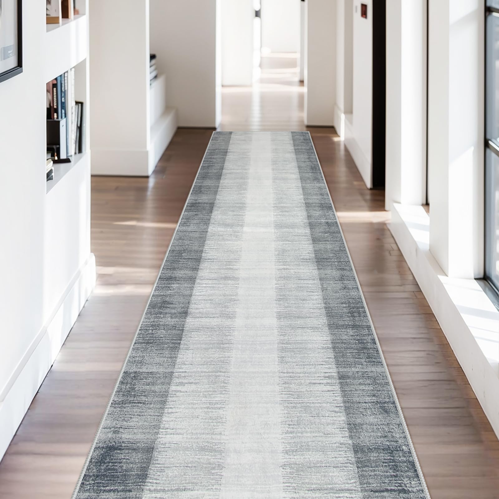 Lahome Modern Ombre Carpet Runners for Hallway 12ft, Washable Ultra-Thin Non Slip Kitchen Runner, Gray Print Stain Resistant Home Decor for Bedroom BathroomOEKO-TEX STANDARD 100