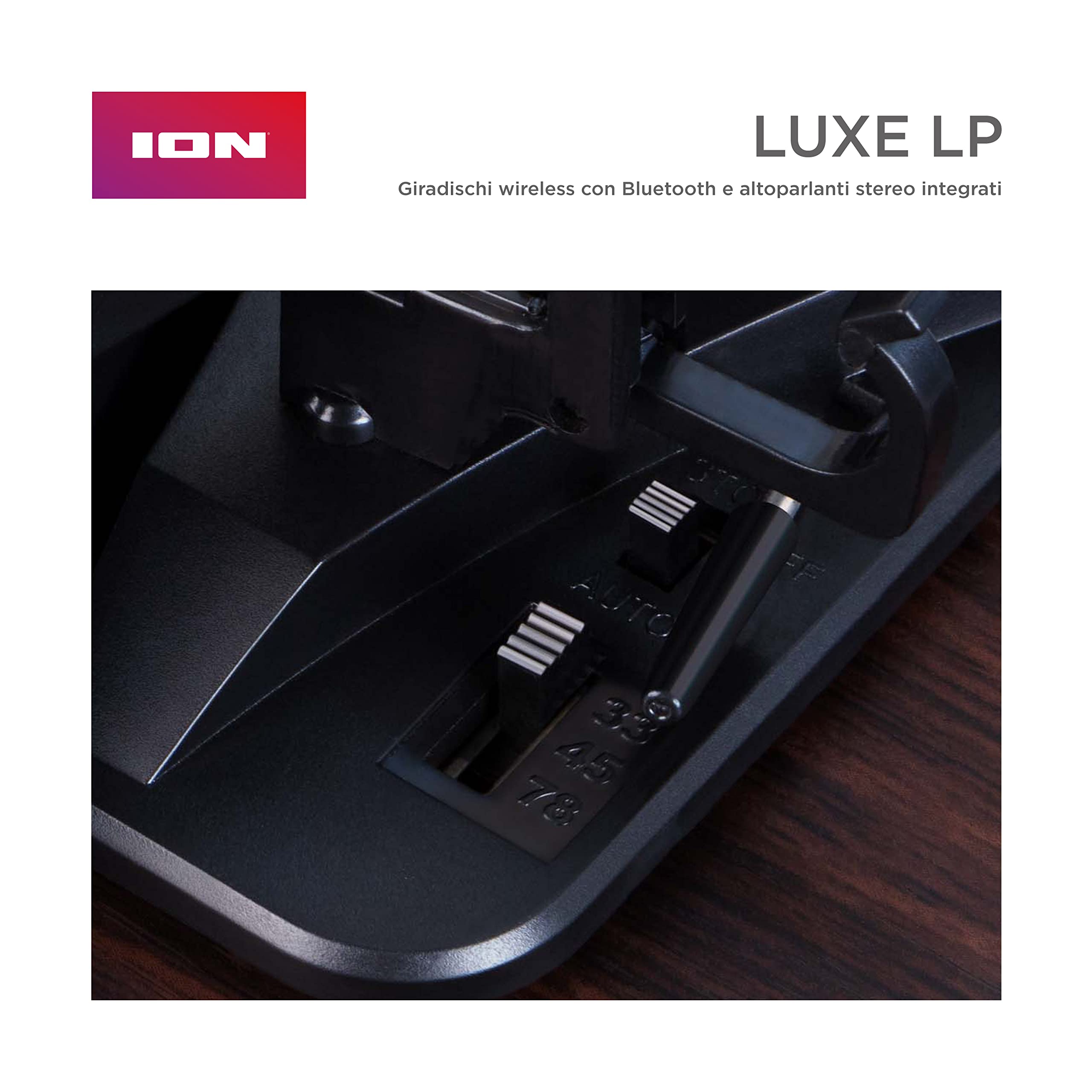 ION Audio Luxe LP - Giradischi Vinili Bluetooth con Casse, Conversione USB, Piatto Full Size, Funzione Auto-Stop, Uscita Cuffie e 3 Velocità, Marrone | Conversione USB, piatto di dimensioni intere, arresto automatico, uscita cuffie, 3 velocità