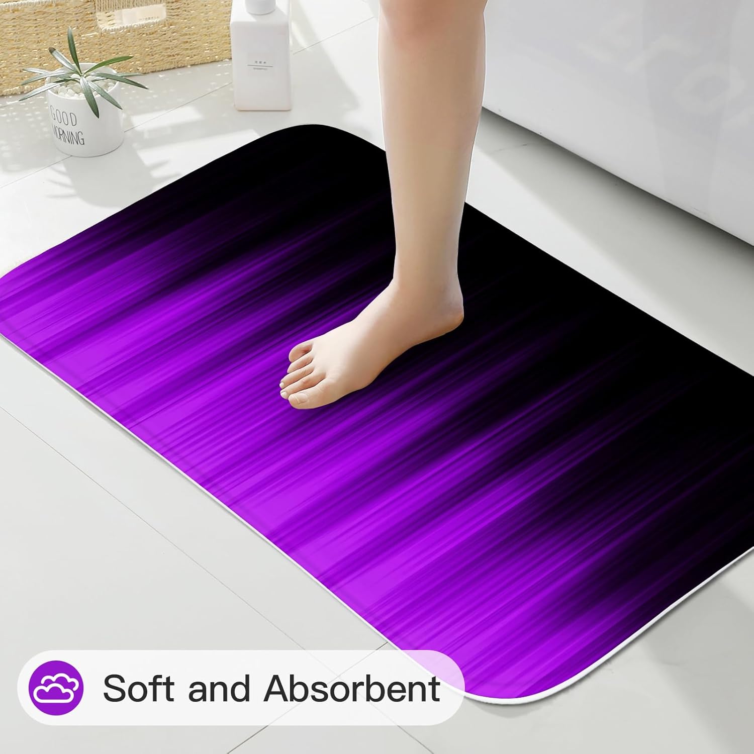 Litabel 4 Pcs Purple and Black Gradient Shower Curtain Set with Rugs and Toilet Lid Cover, Modern Simple Waterproof Fabric Bathroom Set, Ombre Stripe Gothic Abstract Bathroom Decor Set Accessories
