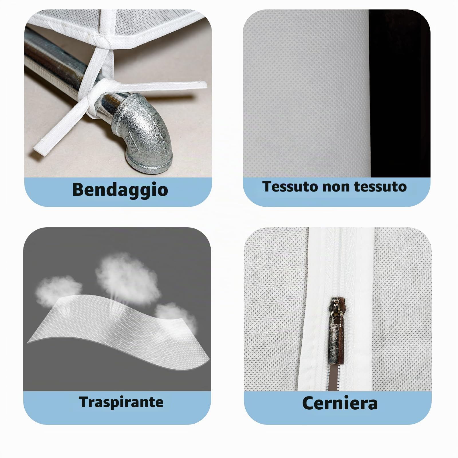 Copertura per asta appendiabiti da 1,2 m, antipolvere, traspirante, doppia cerniera protettiva per un facile accesso, tessuto di alta qualità, larghezza 120 cm, per appendiabiti e guardaroba