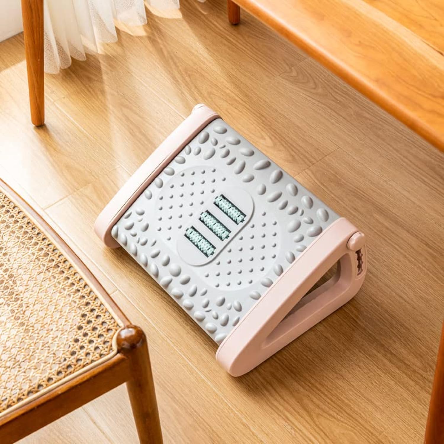 NARCES Height Adjustable Foot Rest for Under Desk,Ergonomic Footrest with Massage Roller, Foot Stool Pain Relief and Body Support, Foot Rest at Work Sturdy for Promote Leg Circulation (Pink)