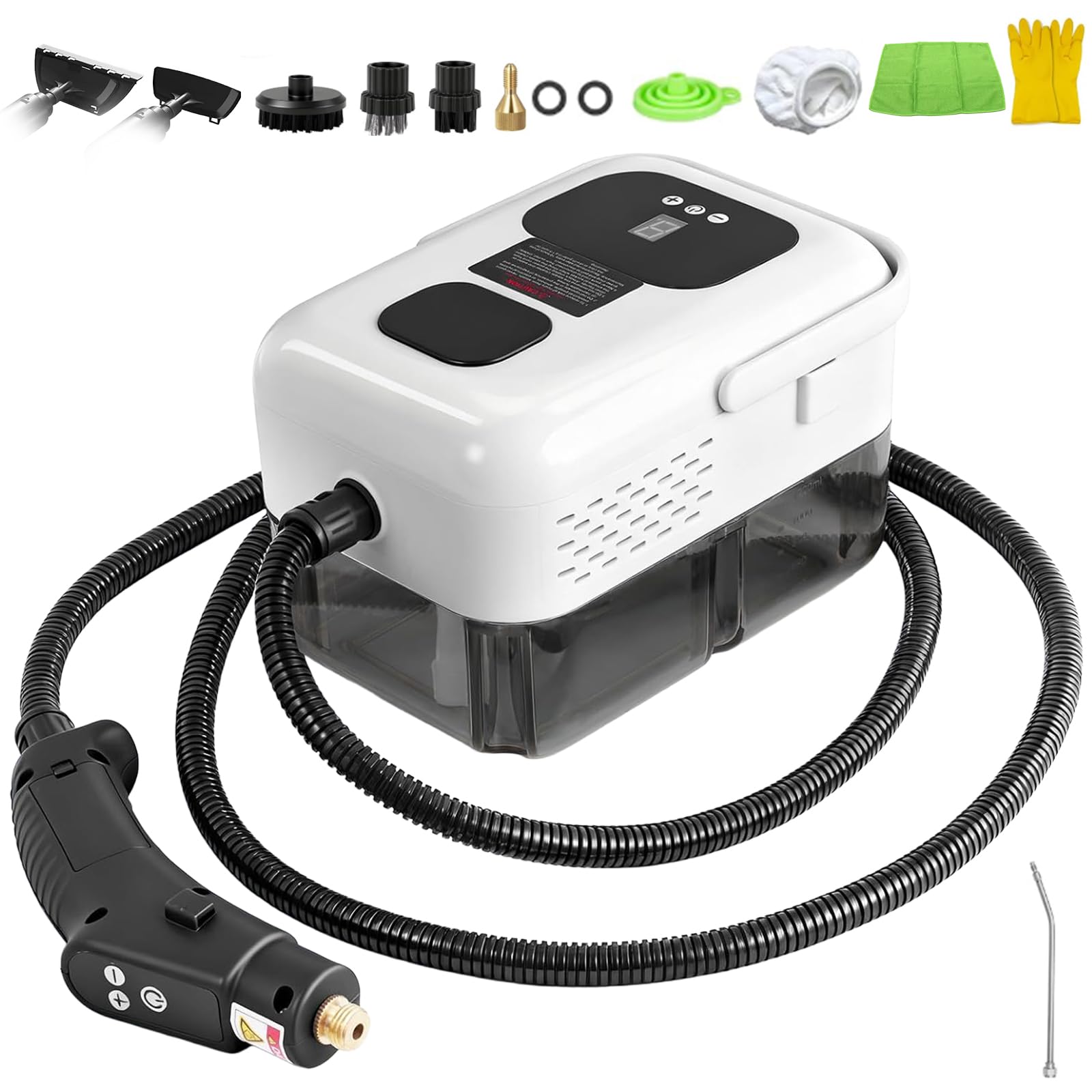Teodute 1500W Limpiador a Vapor Portátil, con 13 Accesorios, 1,2L Depósito Agua Grande Steam Cleaner, Limpiador de Vapor cocina Baño Patio Azulejos Juntas Suelos y Limpieza Coches