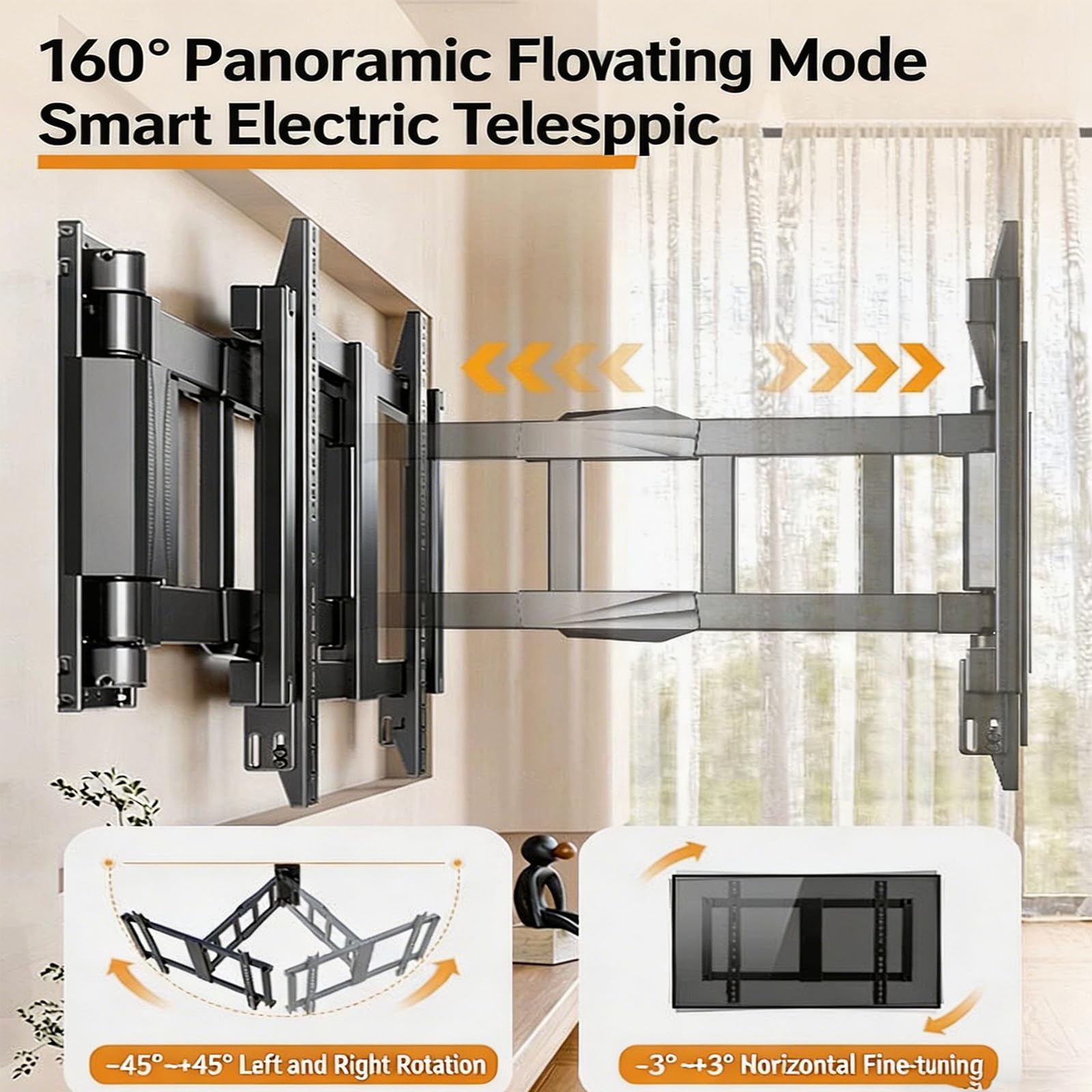 Soporte de Pared motorizado para TV 65-86", Movimiento Completo con Mando, Carga 55 kg, Giro eléctrico ±90°, inclinación Ajustable, VESA 600x470, Ideal para salón o Cine en casa (65-75IN)