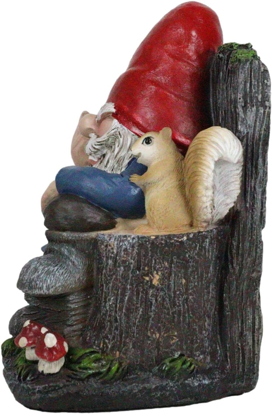 Ebros Gift Rude Mean Garden Greeter Go Away! Mr Gnome Dwarf with Squirrel On Tree Logs Chair Flipping The Bird Middle Finger Figurine As Whimsical Decor Magical Fantasy Gnomes