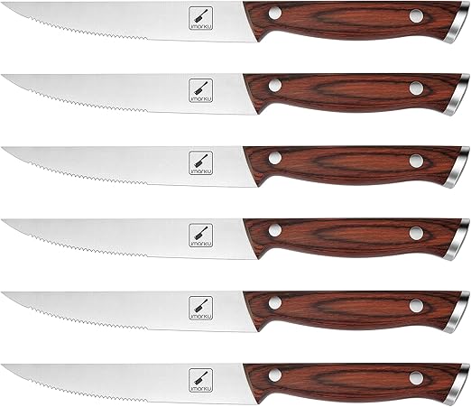 imarku Steak Knives Set of 6, Japanese HC Steel Premium Serrated Steak Knife Set with Ergonomic Handle and Gift Box, Home Essential, Best Birthday Gifts for Women and Men