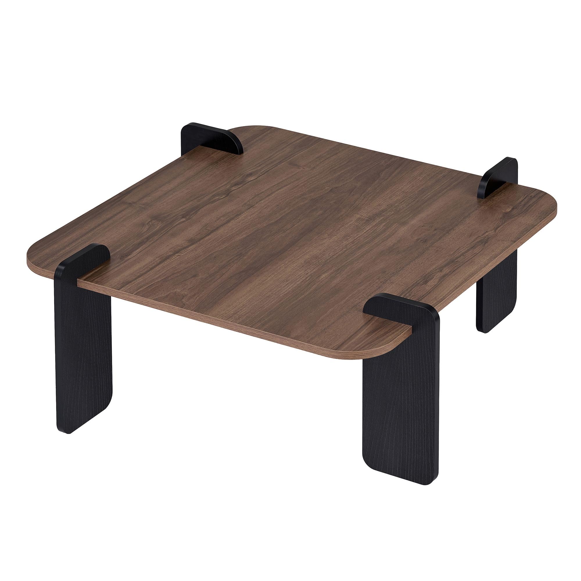 Stilvoller Couchtisch, Walnuss & Holz Schwarz, 90 x 35 x 90 cm | 100% melaminbeschichtet, 18 mm stark | Werkzeuglose Montage