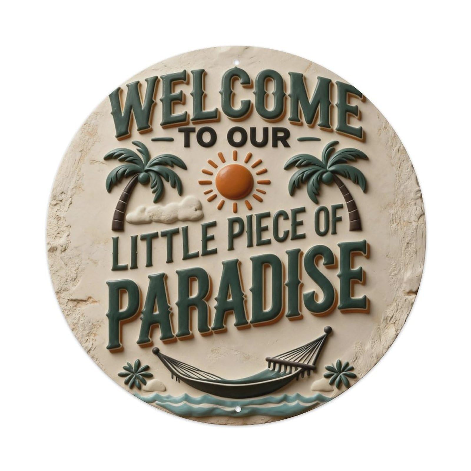 Zlatcbu Vintage Welcome To Our Little Piece Of Paradise Metal Tin Sign Retro Wall Art Poster, Decor For Home Living Room Bar Cafe Garage, 8X8 Inch