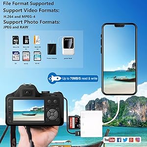 SD Card Reader for iPhone Lightning to 4 in 1 USB Camera Adapter Compatible Female OTG Micro SD TF Memory Card Reader for iPad with Charging Port