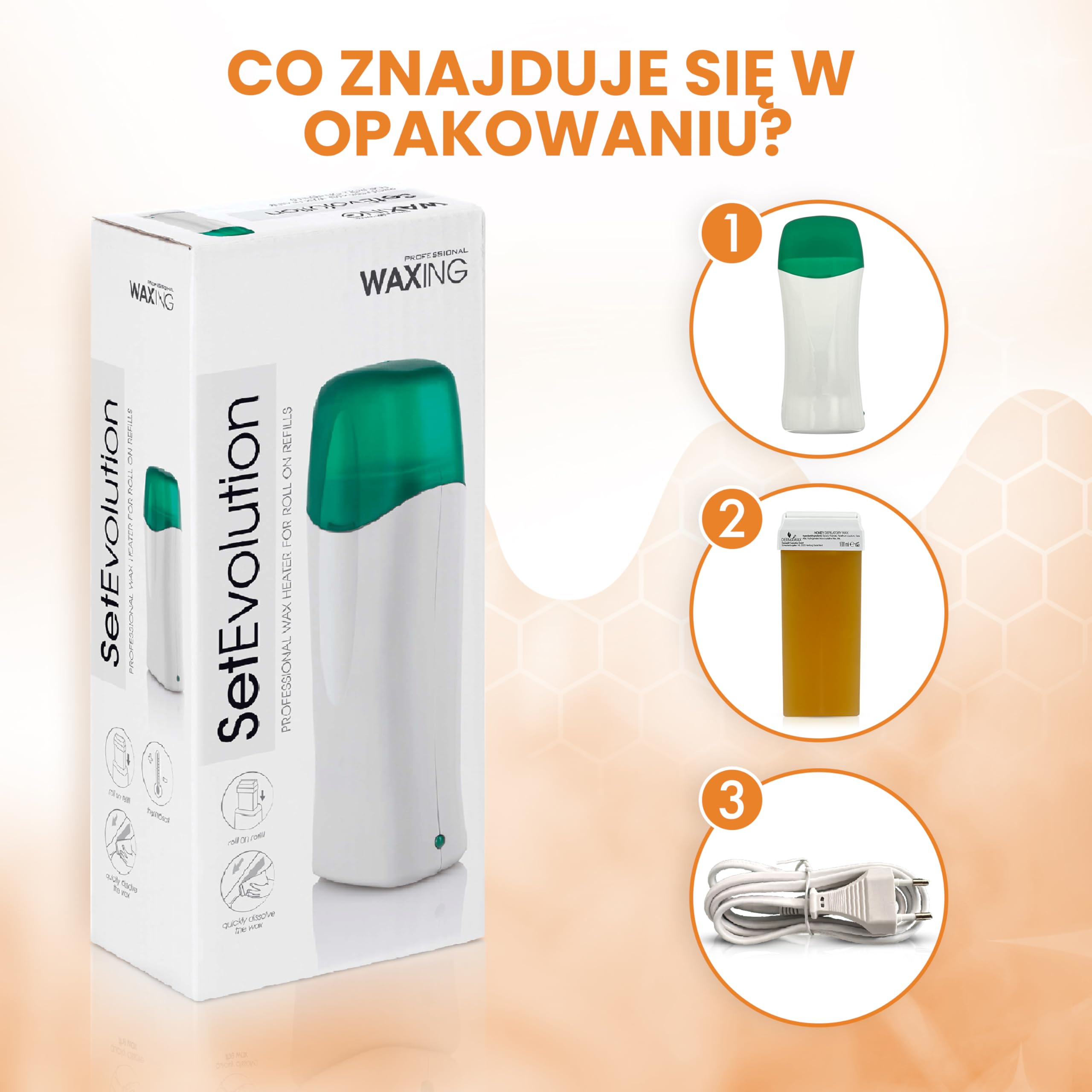 DERMAWAX Roll-On zestaw podgrzewaczy do wosku – 25 W, 230 V – w zestawie wosk miodowy roll-on 100 ml – profesjonalne usuwanie włosów za pomocą pasków woskowych – szybka i łatwa depilacja nóg, ramion