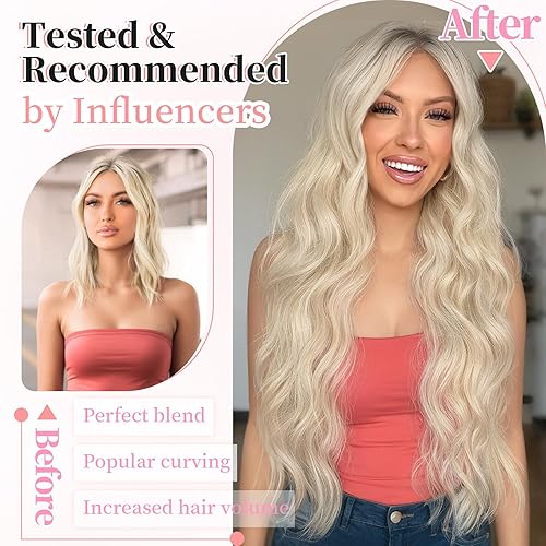 Miniatura 246 de KooKaStyle Extensiones de cabello rubio playa con clip, extensiones de cabello sintético largo ondulado y grueso, 4 piezas de 20 pulgadas para mujer