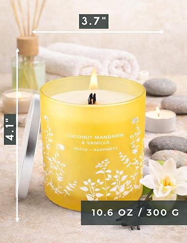 Miniatura 4 de Vela perfumada de soja con mecha de madera de vainilla y mandarina de coco, 10.6 onzas, vela de aromaterapia de cítricos de coco tropical para el