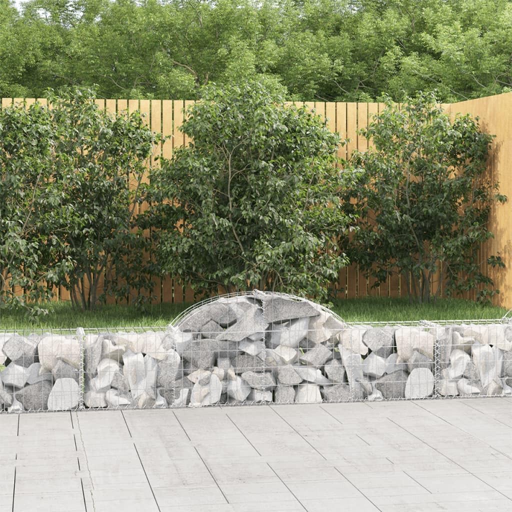 Gaviones con arco alto, 2 unidades, 200 x 30 x 40/60 cm, hierro galvanizado para barreras de jardín y privacidad, cestas de alambre estables como decoración y protección contra el ruido