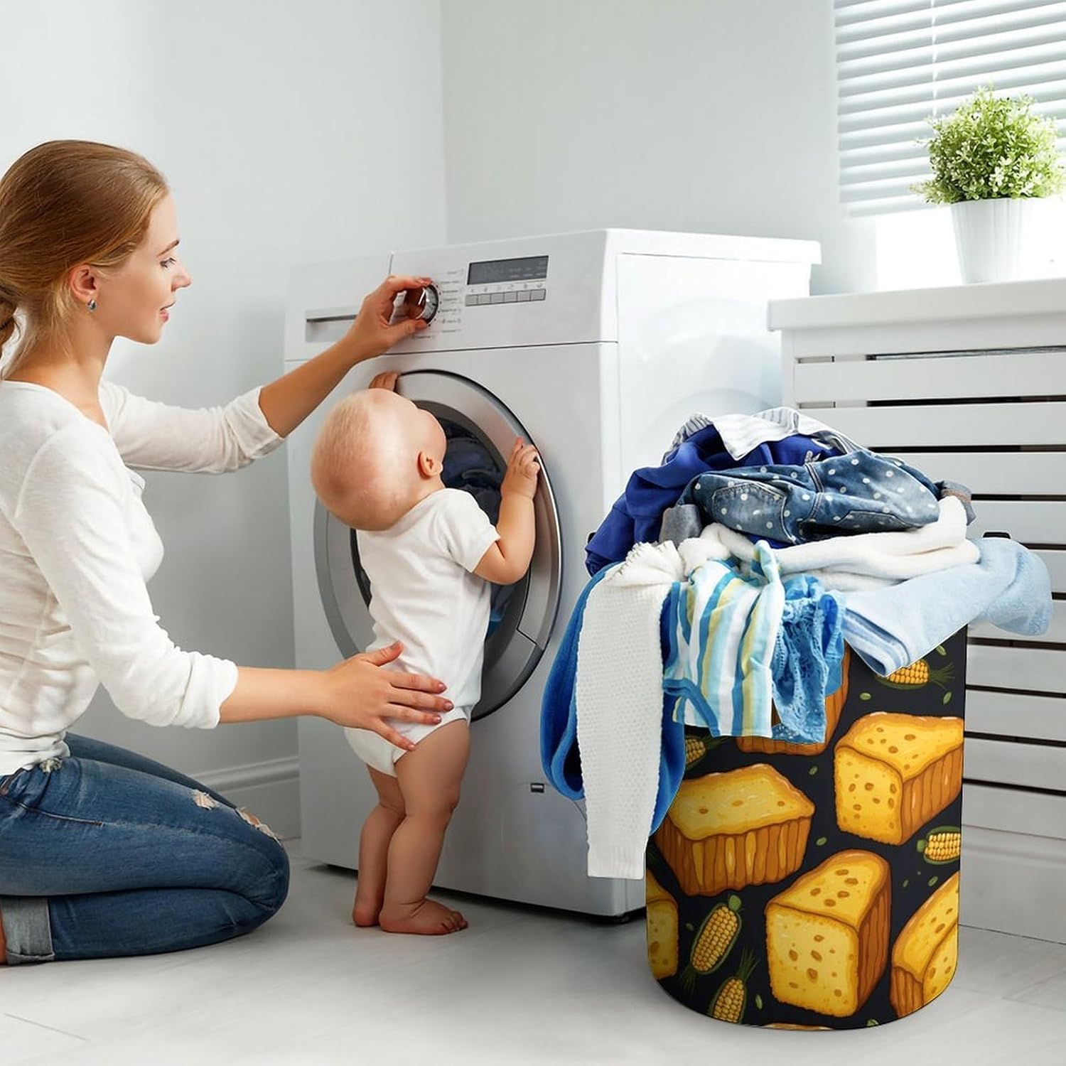 Corn Bread Novelty Collapsible Laundry Baskets Waterproof Clothes Hamper Storage Bins with Handles 13.8"x13.8"x17.3" 17.3"x17.3"x17.3"